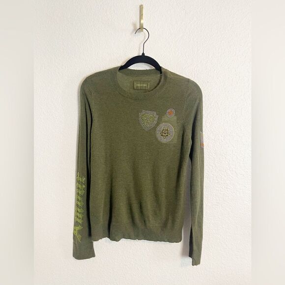Zadig & Voltaire Cashmere Sweater with military color and crystals. NTW. Small - Picture 1 of 11